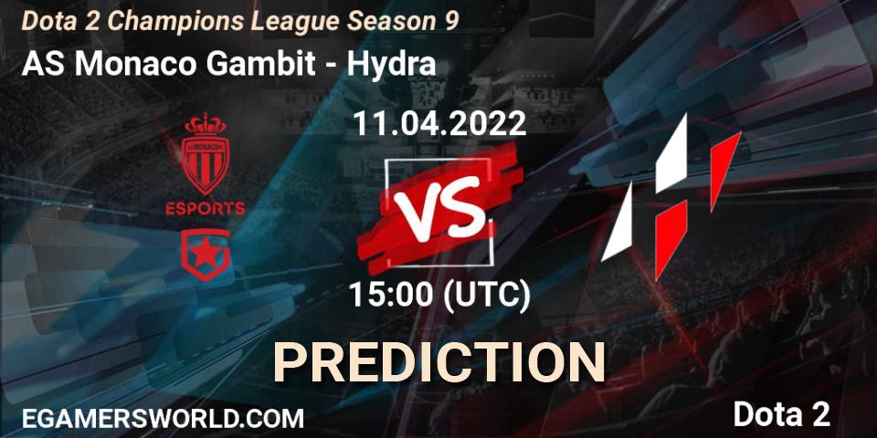 Pronóstico AS Monaco Gambit - Hydra. 11.04.2022 at 15:01, Dota 2, Dota 2 Champions League Season 9