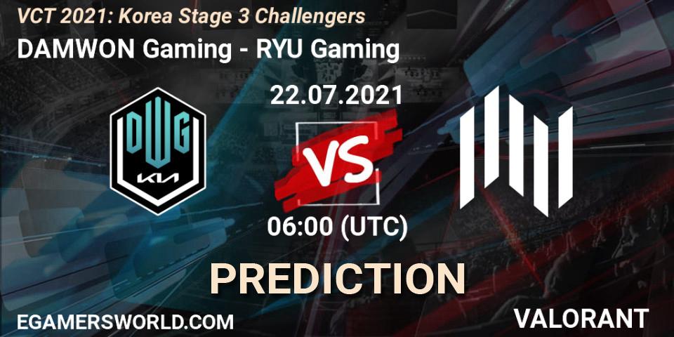 Pronóstico DAMWON Gaming - RYU Gaming. 22.07.2021 at 06:00, VALORANT, VCT 2021: Korea Stage 3 Challengers
