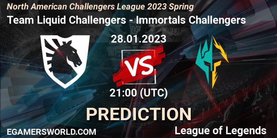 Pronóstico Team Liquid Challengers - Immortals Challengers. 28.01.23, LoL, NACL 2023 Spring - Group Stage