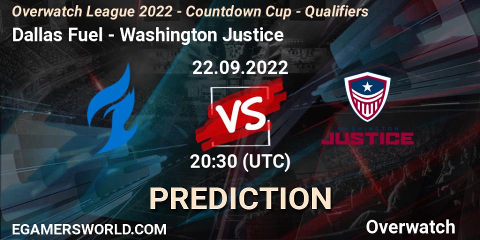 Pronóstico Dallas Fuel - Washington Justice. 22.09.2022 at 20:30, Overwatch, Overwatch League 2022 - Countdown Cup - Qualifiers