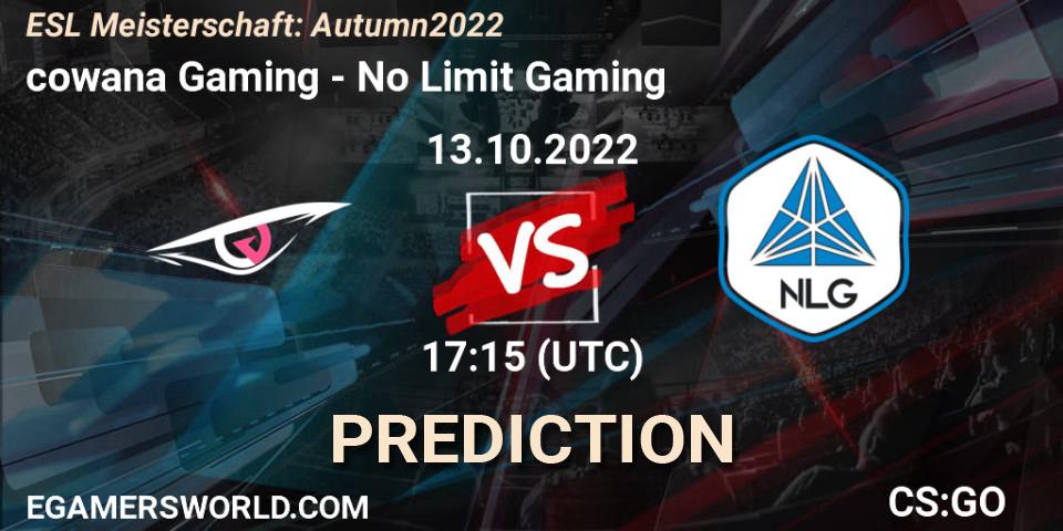 Pronóstico cowana Gaming - No Limit Gaming. 13.10.2022 at 17:15, Counter-Strike (CS2), ESL Meisterschaft: Autumn 2022