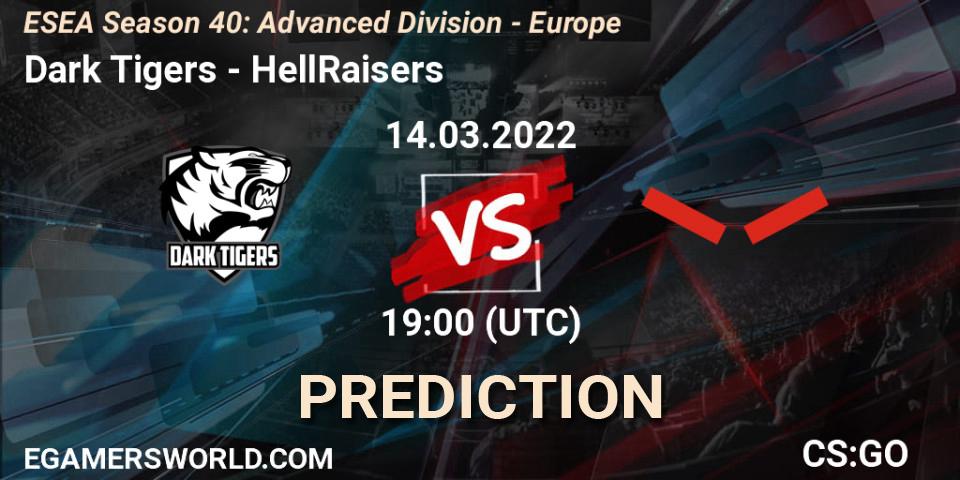 Pronóstico Dark Tigers - HellRaisers. 14.03.2022 at 19:00, Counter-Strike (CS2), ESEA Season 40: Advanced Division - Europe