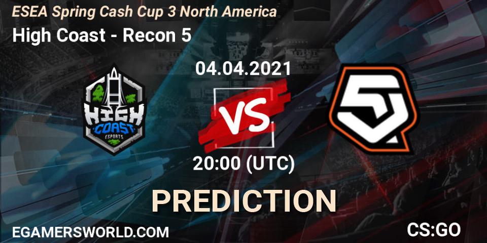 Pronóstico High Coast - Recon 5. 04.04.2021 at 20:00, Counter-Strike (CS2), ESEA Cash Cup: North America - Spring 2021 #3