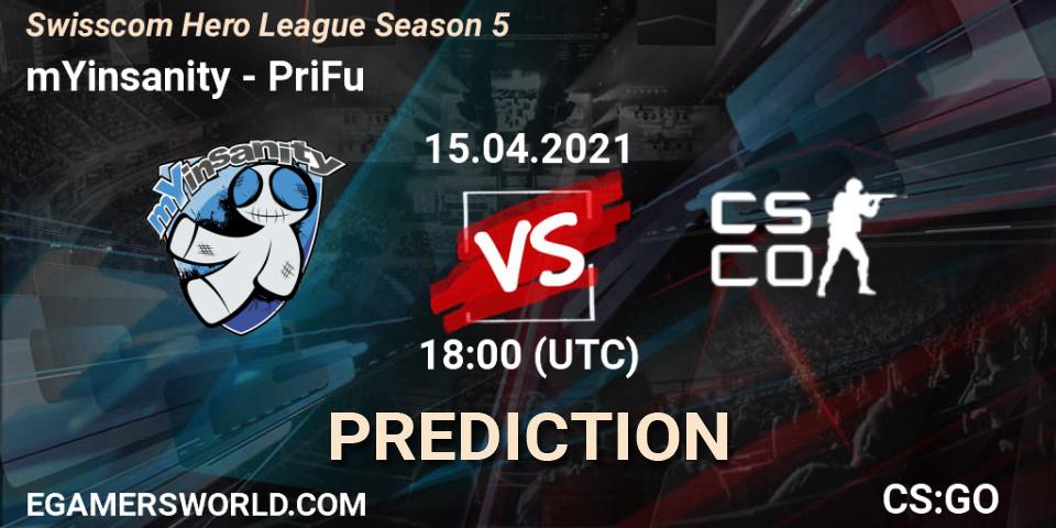Pronóstico mYinsanity - PriFu. 15.04.2021 at 18:00, Counter-Strike (CS2), Swisscom Hero League Season 5