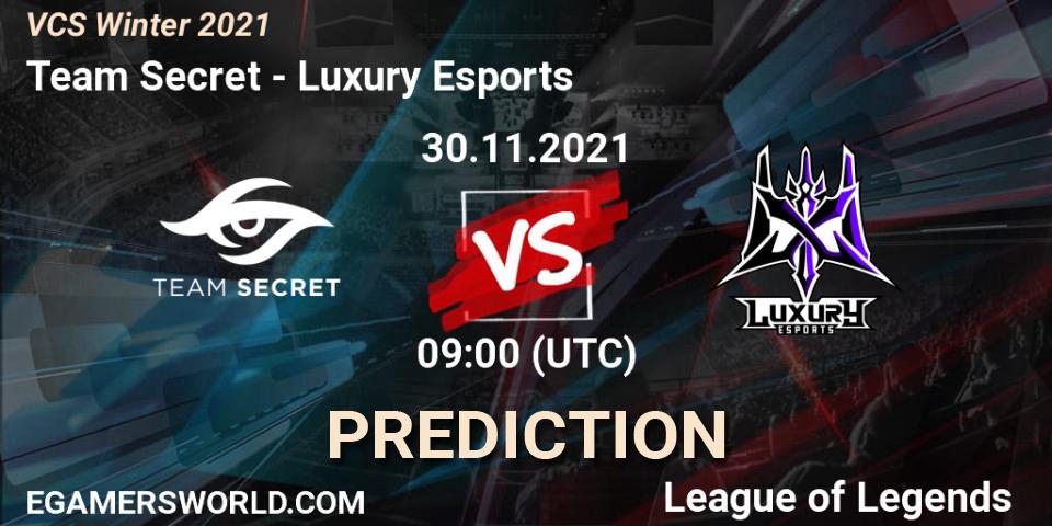 Pronóstico Team Secret - Luxury Esports. 30.11.2021 at 09:00, LoL, VCS Winter 2021
