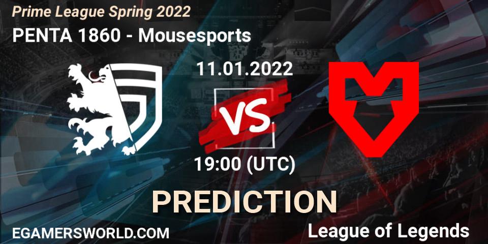 Pronóstico PENTA 1860 - Mousesports. 11.01.2022 at 19:30, LoL, Prime League Spring 2022
