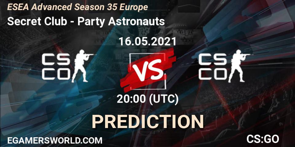 Pronóstico Secret Club - Party Astronauts. 16.05.2021 at 20:00, Counter-Strike (CS2), ESEA Advanced Season 35 Europe
