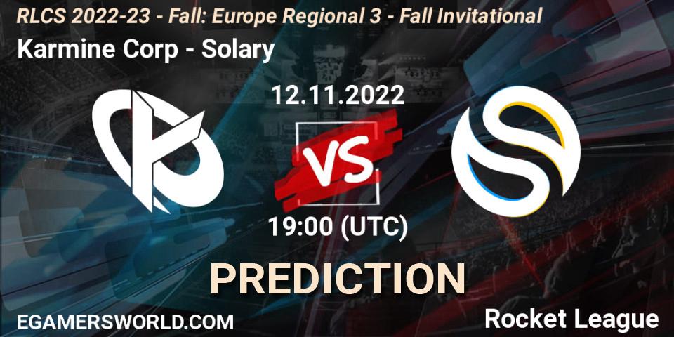 Pronóstico Karmine Corp - Solary. 12.11.2022 at 19:15, Rocket League, RLCS 2022-23 - Fall: Europe Regional 3 - Fall Invitational