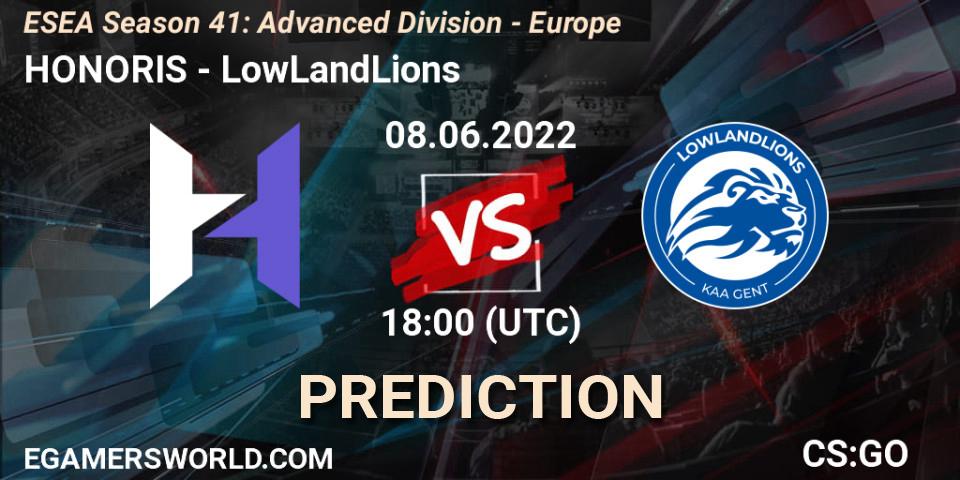 Pronóstico HONORIS - LowLandLions. 08.06.2022 at 18:00, Counter-Strike (CS2), ESEA Season 41: Advanced Division - Europe