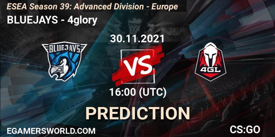 Pronóstico BLUEJAYS - 4glory. 30.11.2021 at 16:00, Counter-Strike (CS2), ESEA Season 39: Advanced Division - Europe