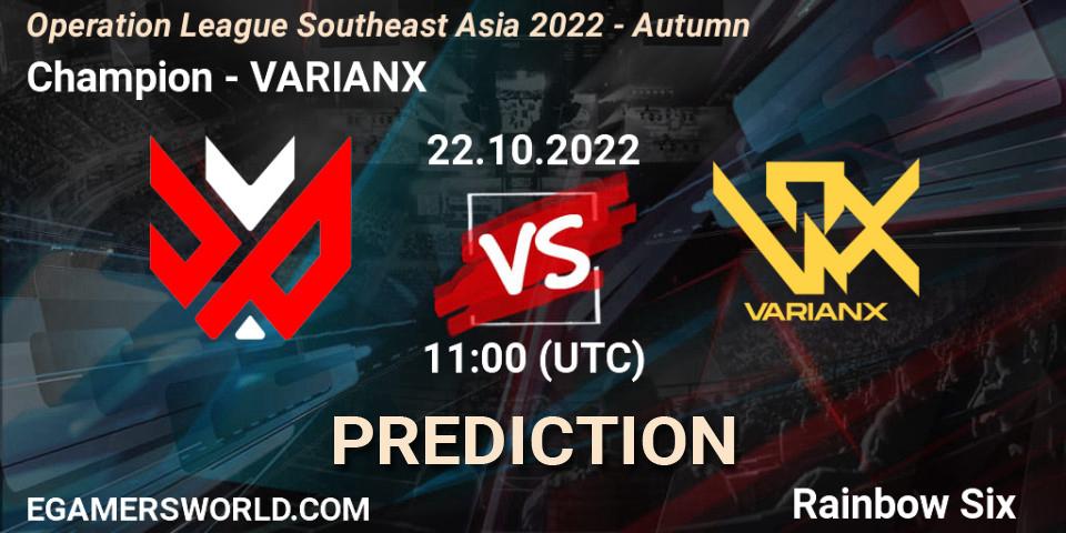 Pronóstico Champion - VARIANX. 22.10.2022 at 11:00, Rainbow Six, Operation League Southeast Asia 2022 - Autumn
