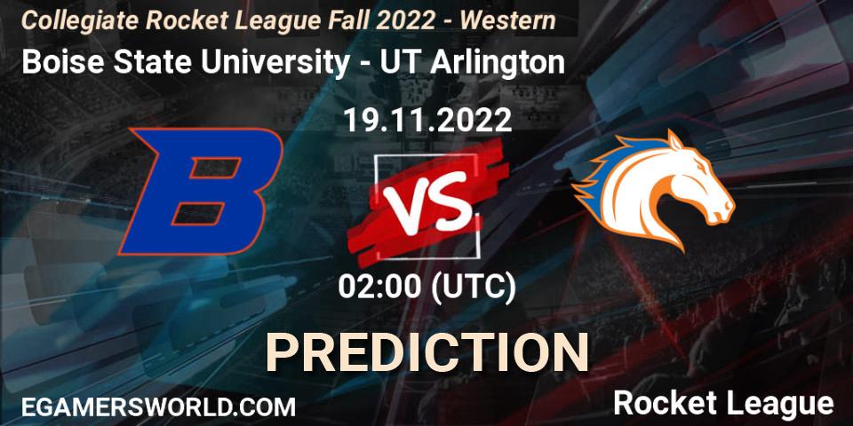 Pronóstico Boise State University - UT Arlington. 19.11.2022 at 02:00, Rocket League, Collegiate Rocket League Fall 2022 - Western