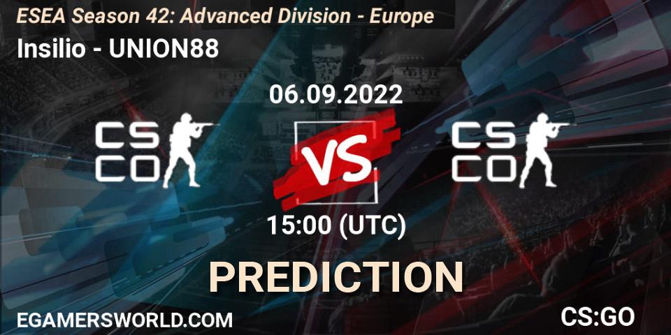 Pronóstico Insilio - UNION88. 06.09.2022 at 15:00, Counter-Strike (CS2), ESEA Season 42: Advanced Division - Europe