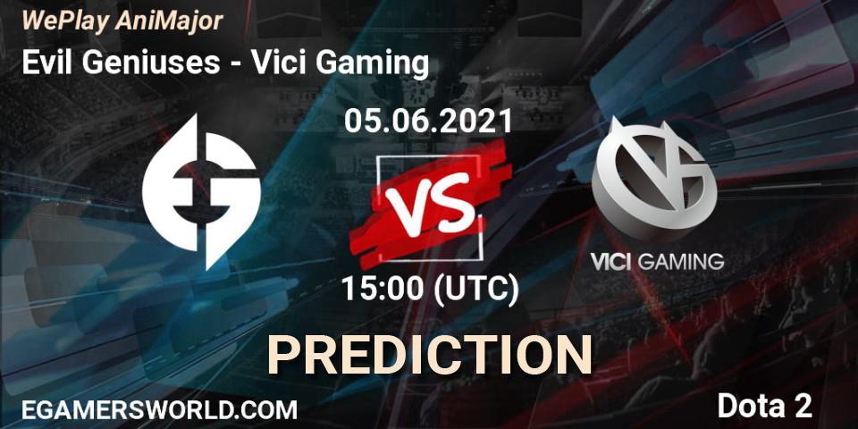 Pronóstico Evil Geniuses - Vici Gaming. 05.06.2021 at 16:25, Dota 2, WePlay AniMajor 2021