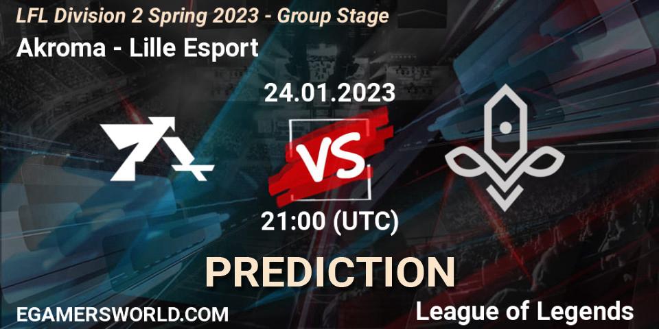 Pronóstico Akroma - Lille Esport. 24.01.2023 at 21:15, LoL, LFL Division 2 Spring 2023 - Group Stage