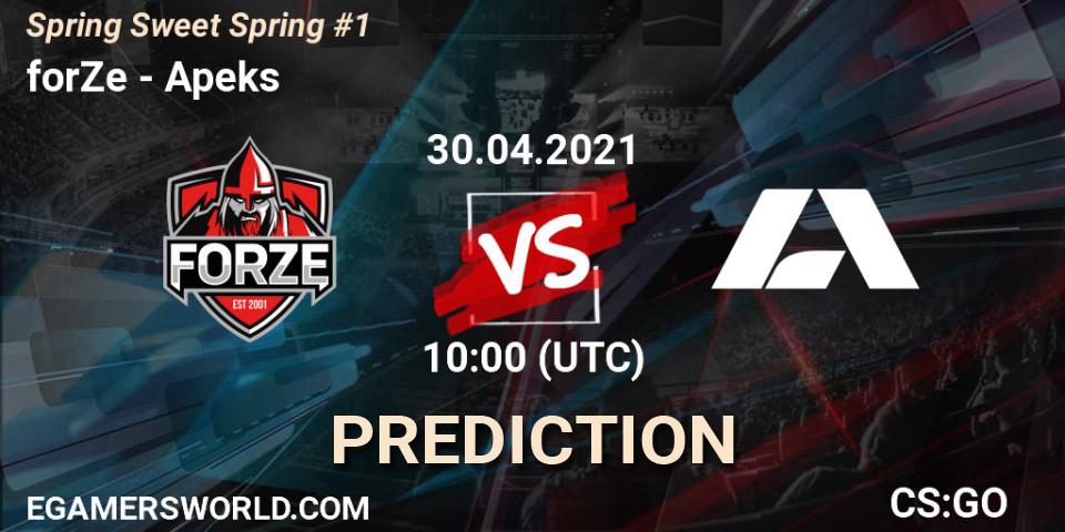 Pronóstico forZe - Apeks. 30.04.2021 at 10:00, Counter-Strike (CS2), Spring Sweet Spring #1