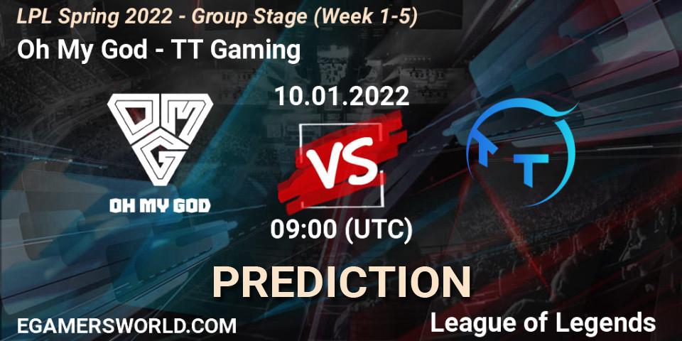 Pronóstico Oh My God - TT Gaming. 10.01.2022 at 09:00, LoL, LPL Spring 2022 - Group Stage (Week 1-5)
