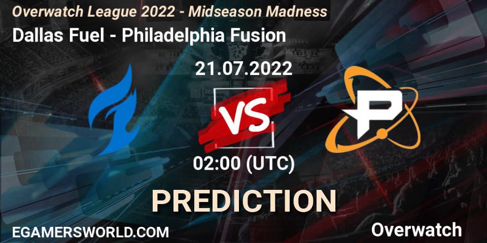 Pronóstico Dallas Fuel - Philadelphia Fusion. 21.07.2022 at 03:00, Overwatch, Overwatch League 2022 - Midseason Madness