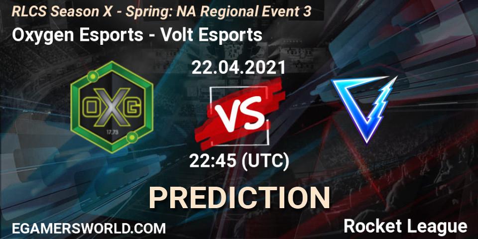 Pronóstico Oxygen Esports - Volt Esports. 22.04.2021 at 22:45, Rocket League, RLCS Season X - Spring: NA Regional Event 3