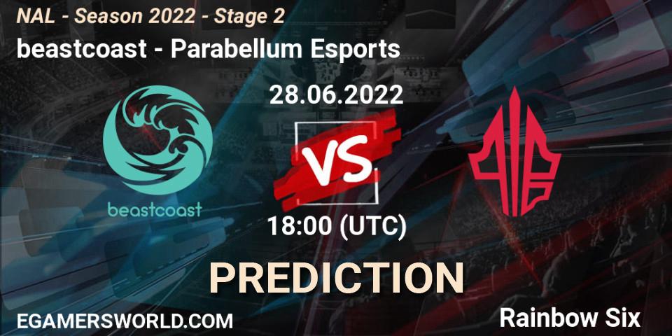 Pronóstico beastcoast - Parabellum Esports. 28.06.2022 at 18:00, Rainbow Six, NAL - Season 2022 - Stage 2
