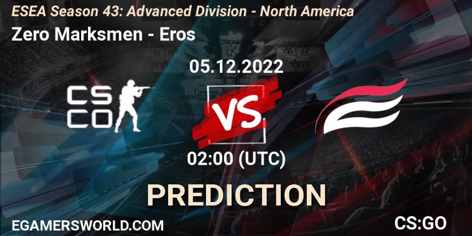 Pronóstico Zero Marksmen - Eros. 05.12.22, CS2 (CS:GO), ESEA Season 43: Advanced Division - North America