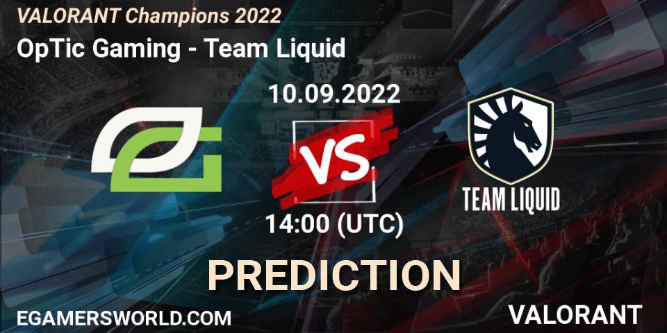 Pronóstico OpTic Gaming - Team Liquid. 10.09.2022 at 14:15, VALORANT, VALORANT Champions 2022