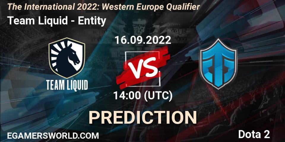 Pronóstico Team Liquid - Entity. 16.09.2022 at 16:07, Dota 2, The International 2022: Western Europe Qualifier