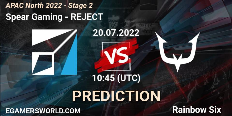 Pronóstico Spear Gaming - REJECT. 20.07.2022 at 10:45, Rainbow Six, APAC North 2022 - Stage 2