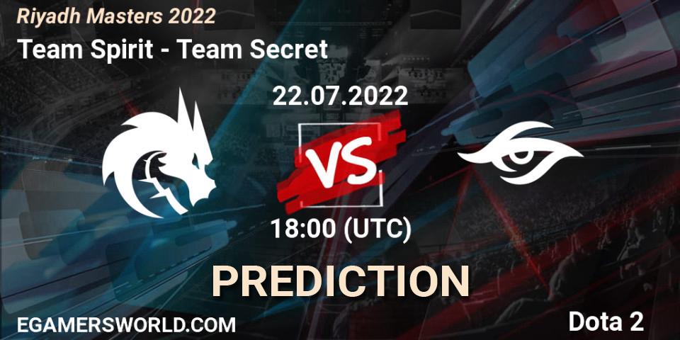 Pronóstico Team Spirit - Team Secret. 22.07.2022 at 18:07, Dota 2, Riyadh Masters 2022
