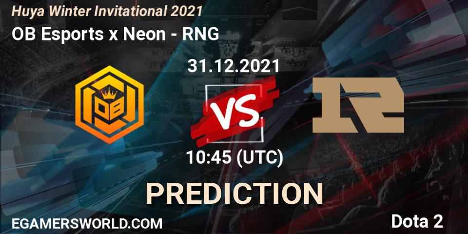 Pronóstico OB Esports x Neon - RNG. 31.12.2021 at 11:04, Dota 2, Huya Winter Invitational 2021