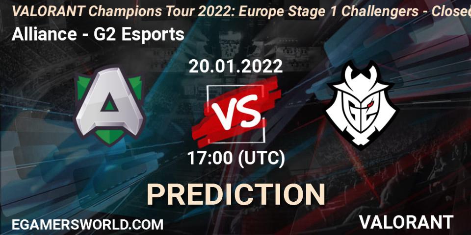 Pronóstico Alliance - G2 Esports. 20.01.2022 at 17:00, VALORANT, VCT 2022: Europe Stage 1 Challengers - Closed Qualifier 2
