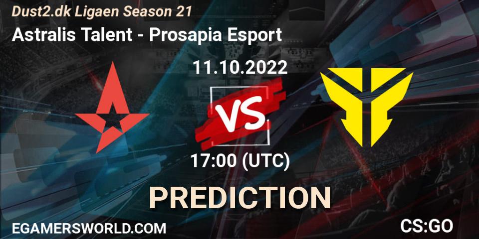 Pronóstico Astralis Talent - Prosapia Esport. 11.10.2022 at 17:00, Counter-Strike (CS2), Dust2.dk Ligaen Season 21