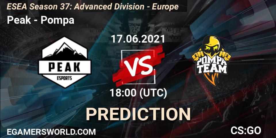 Pronóstico Peak - Pompa. 17.06.2021 at 18:00, Counter-Strike (CS2), ESEA Season 37: Advanced Division - Europe
