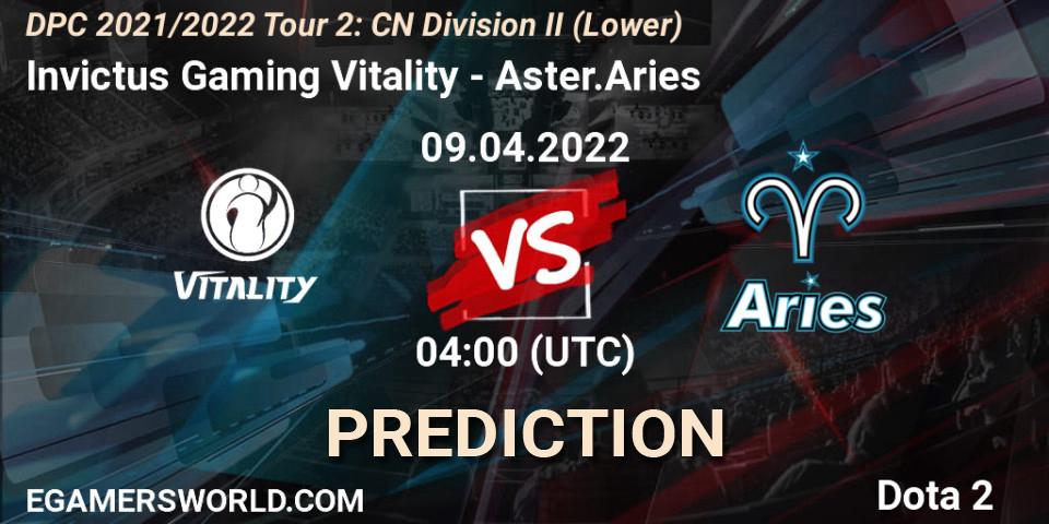 Pronóstico Invictus Gaming Vitality - Aster.Aries. 12.04.2022 at 03:58, Dota 2, DPC 2021/2022 Tour 2: CN Division II (Lower)