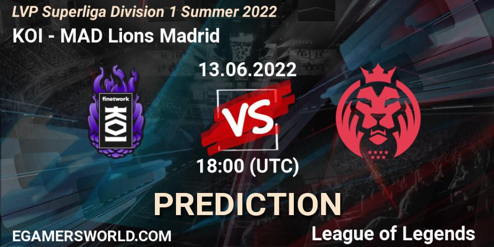 Pronóstico KOI - MAD Lions Madrid. 13.06.2022 at 18:00, LoL, LVP Superliga Division 1 Summer 2022