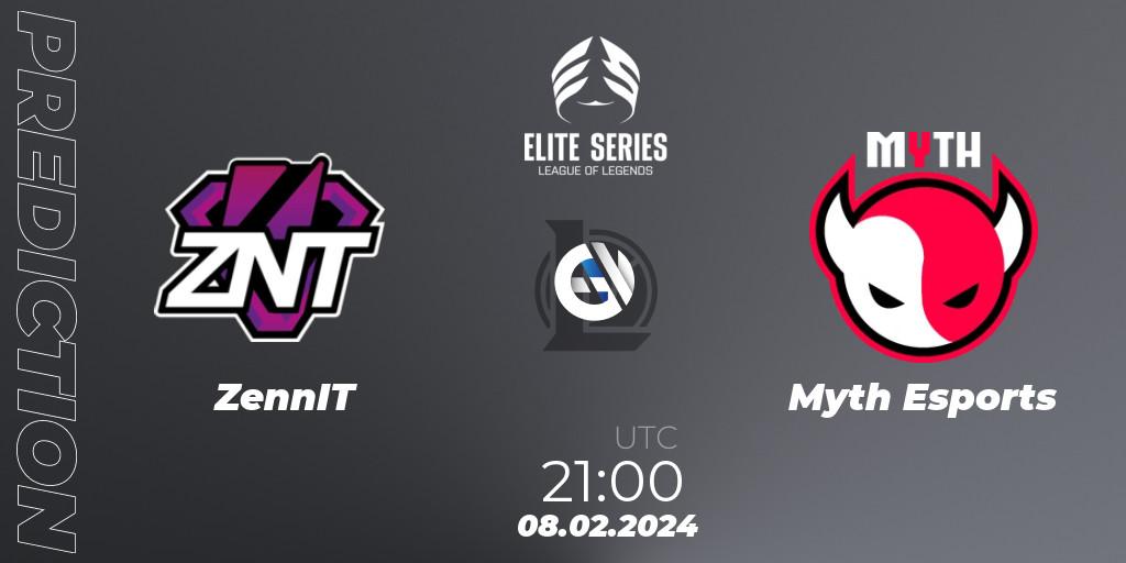 Pronóstico ZennIT - Myth Esports. 08.02.2024 at 21:00, LoL, Elite Series Spring 2024