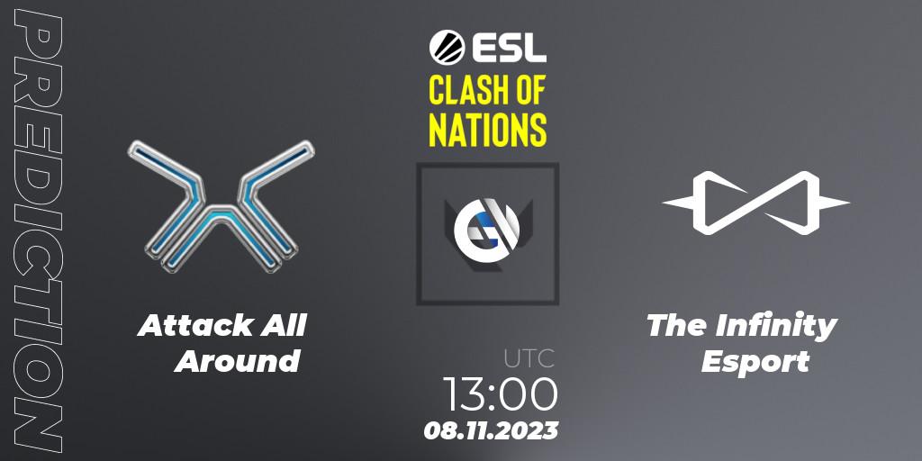 Pronóstico Attack All Around - The Infinity Esport. 08.11.2023 at 13:00, VALORANT, ESL Clash of Nations 2023 - Thailand Closed Qualifier