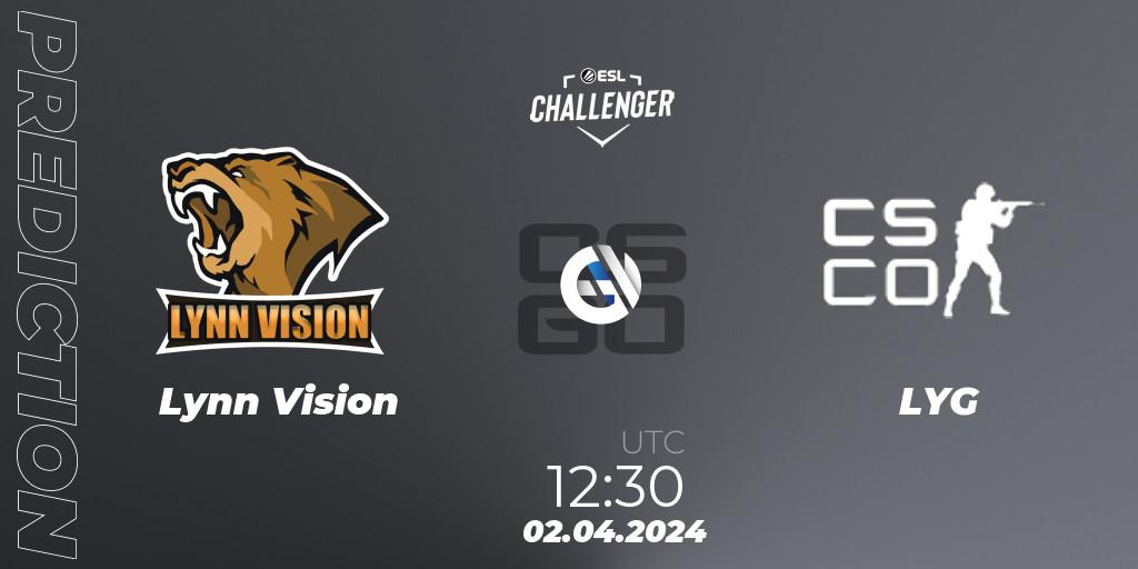 Pronóstico Lynn Vision - LYG Gaming. 02.04.2024 at 12:30, Counter-Strike (CS2), ESL Challenger #57: Asian Closed Qualifier