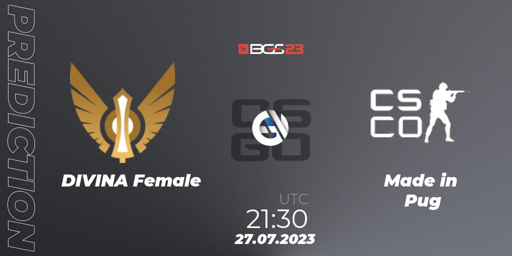 Pronóstico DIVINA Female - Made in Pug. 27.07.2023 at 21:30, Counter-Strike (CS2), BGS Esports 2023 Female: Online Stage
