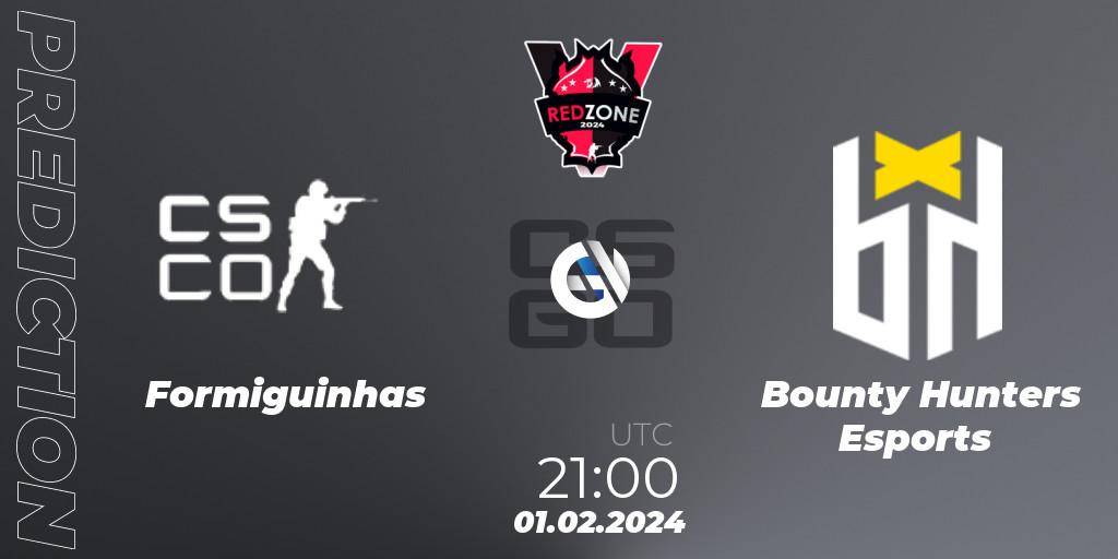Pronóstico Formiguinhas - Bounty Hunters Esports. 01.02.2024 at 21:00, Counter-Strike (CS2), RedZone PRO League Season 1