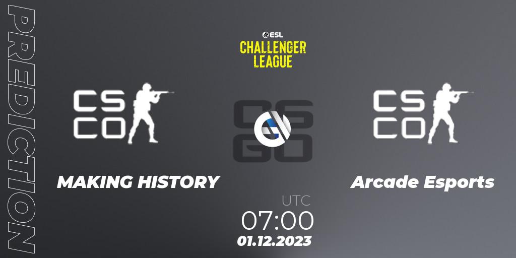 Pronóstico MAKING HISTORY - Arcade Esports. 01.12.2023 at 07:00, Counter-Strike (CS2), ESL Challenger League Season 47: Oceania - Open Qualifier #2