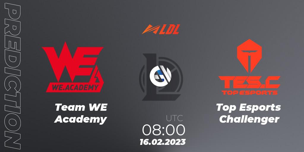Pronóstico Team WE Academy - Top Esports Challenger. 16.02.2023 at 09:30, LoL, LDL 2023 - Regular Season