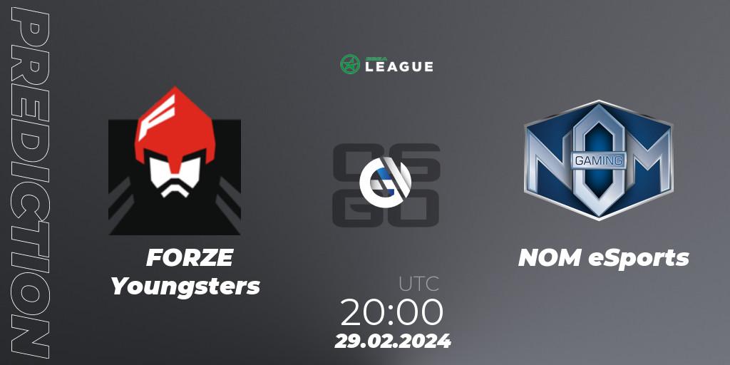 Pronóstico FORZE Youngsters - NOM eSports. 29.02.2024 at 20:00, Counter-Strike (CS2), ESEA Season 48: Advanced Division - Europe