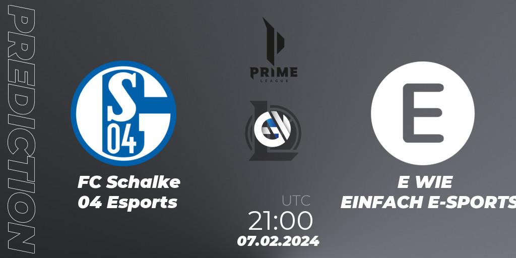 Pronóstico FC Schalke 04 Esports - E WIE EINFACH E-SPORTS. 07.02.2024 at 21:00, LoL, Prime League Spring 2024 - Group Stage