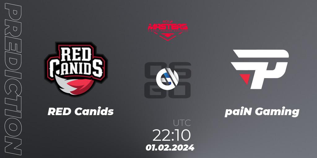 Pronóstico RED Canids - paiN Gaming. 01.02.24, CS2 (CS:GO), ACE South American Masters Spring 2024 - A BLAST Premier Qualifier