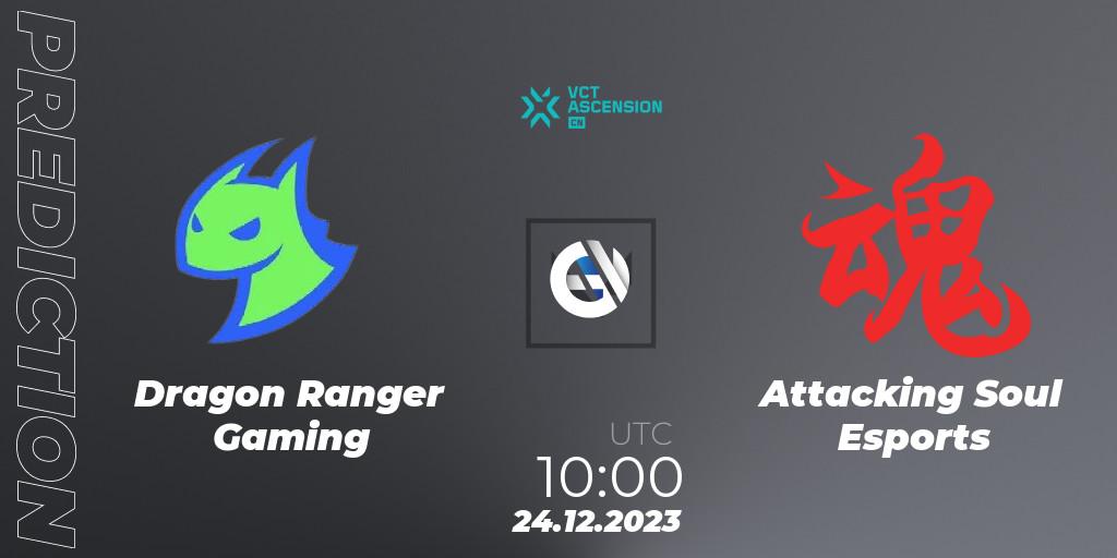Pronóstico Dragon Ranger Gaming - Attacking Soul Esports. 24.12.2023 at 12:40, VALORANT, VALORANT China Ascension 2023