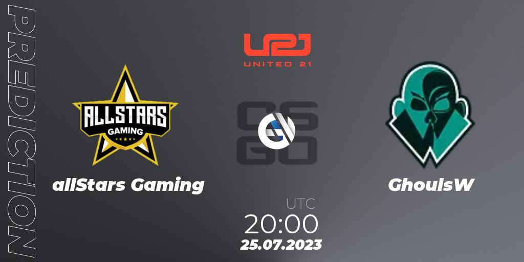Pronóstico allStars Gaming - GhoulsW. 25.07.2023 at 20:00, Counter-Strike (CS2), United21 Season 4