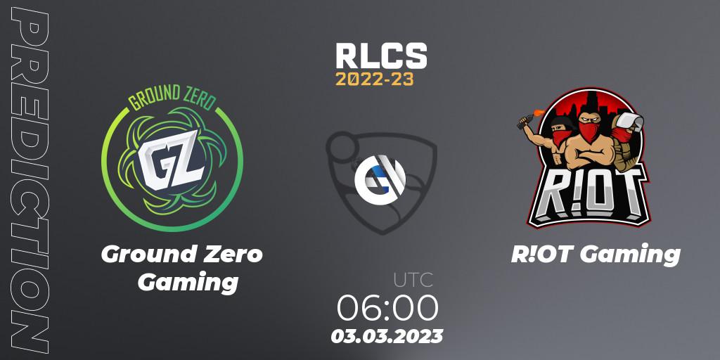 Pronóstico Ground Zero Gaming - R!OT Gaming. 03.03.2023 at 06:00, Rocket League, RLCS 2022-23 - Winter: Oceania Regional 3 - Winter Invitational