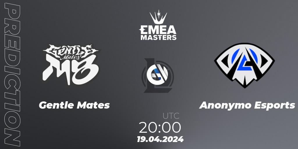 Pronóstico Gentle Mates - Anonymo Esports. 19.04.2024 at 20:00, LoL, EMEA Masters Spring 2024 - Group Stage