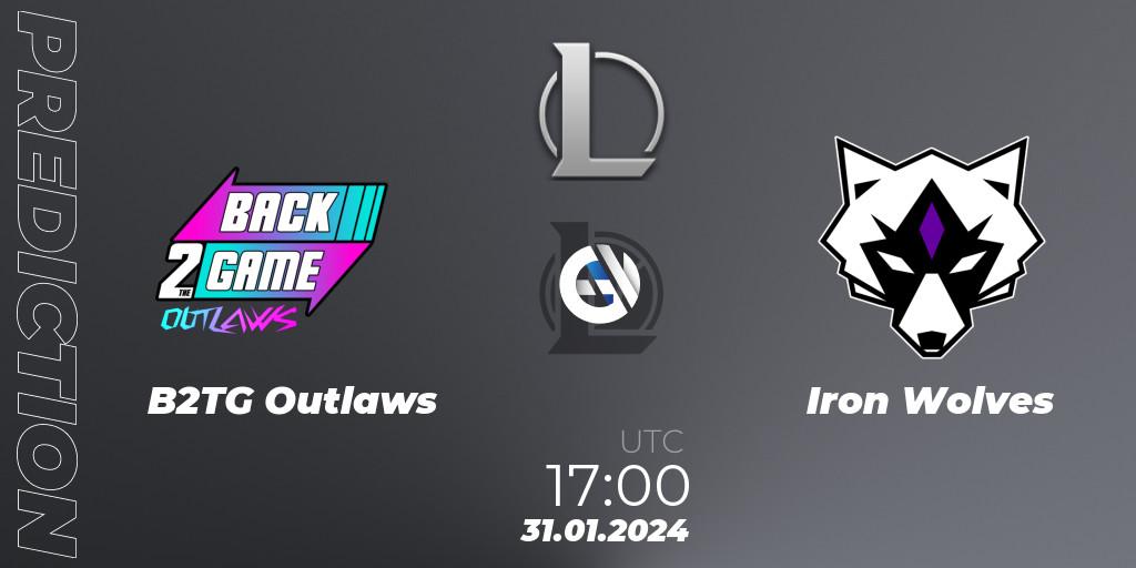 Pronóstico B2TG Outlaws - Iron Wolves. 31.01.2024 at 17:00, LoL, Ultraliga S11